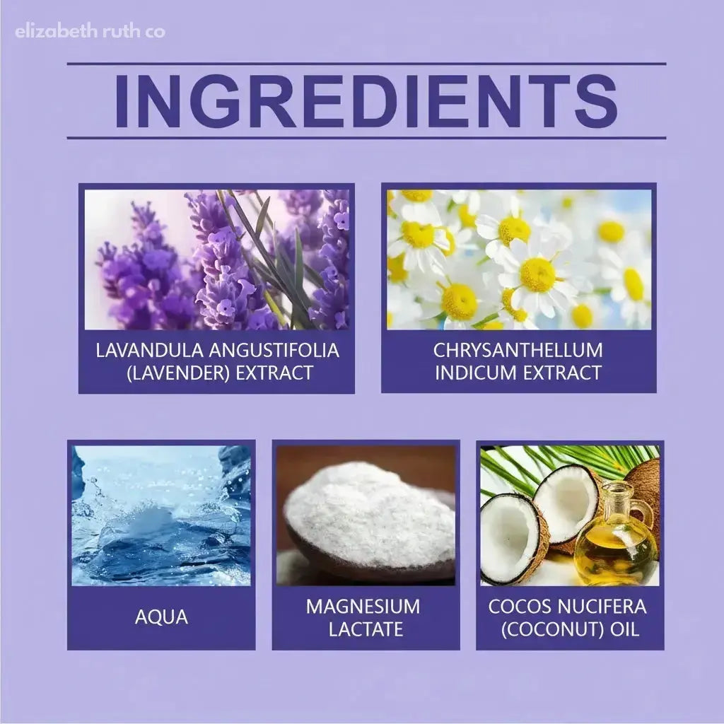 List of ingredients with corresponding images and names on a purple background